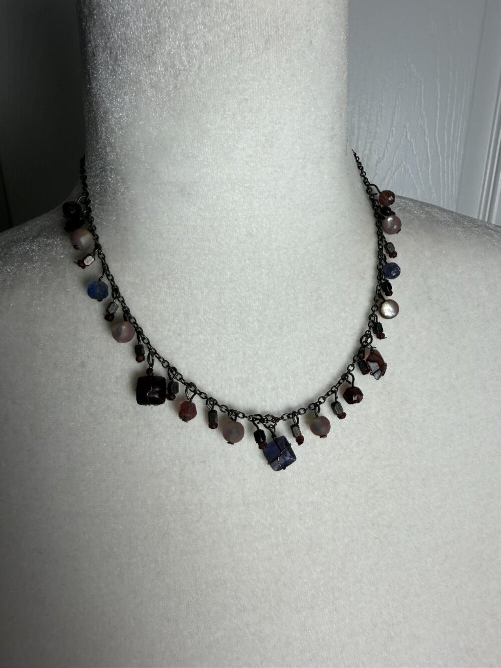 Marc Labat Multi Colored Stone Bead Drop Charm Necklace